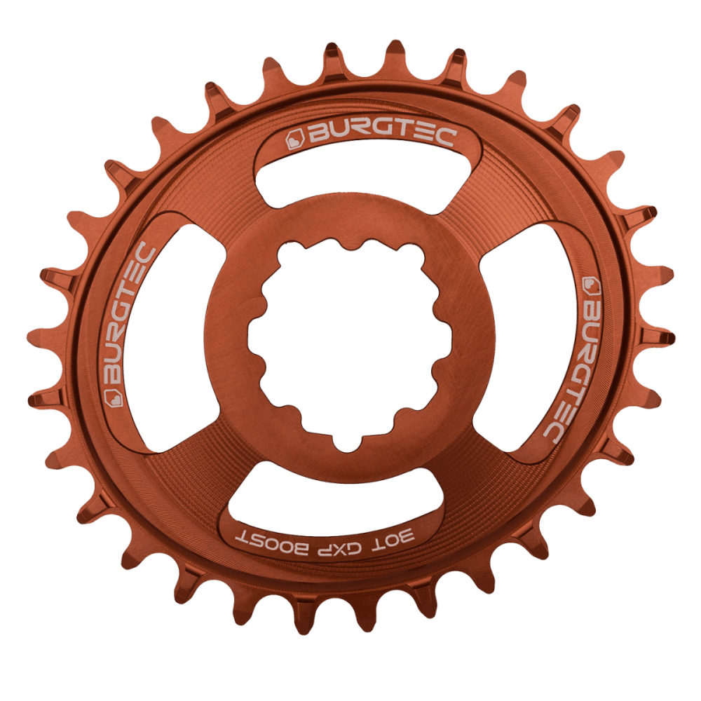 Burgtec Oval 3mm Offset Thick Thin Chainring for SRAM 3-Bolt - 32T - Iron Bro Orange