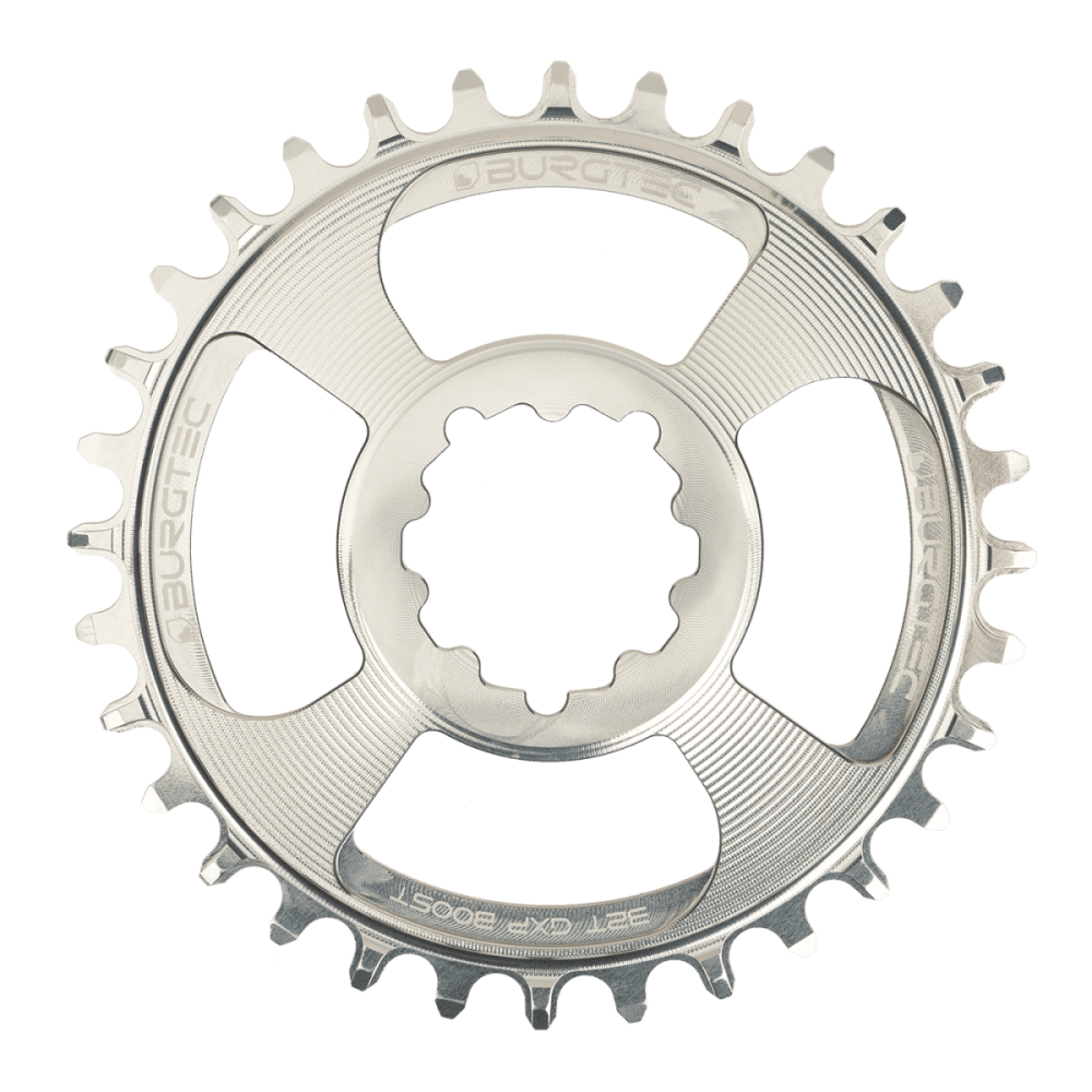 Burgtec 3mm Offset Thick Thin Chainring for SRAM 3-Bolt - 34T - Rhodium Silver