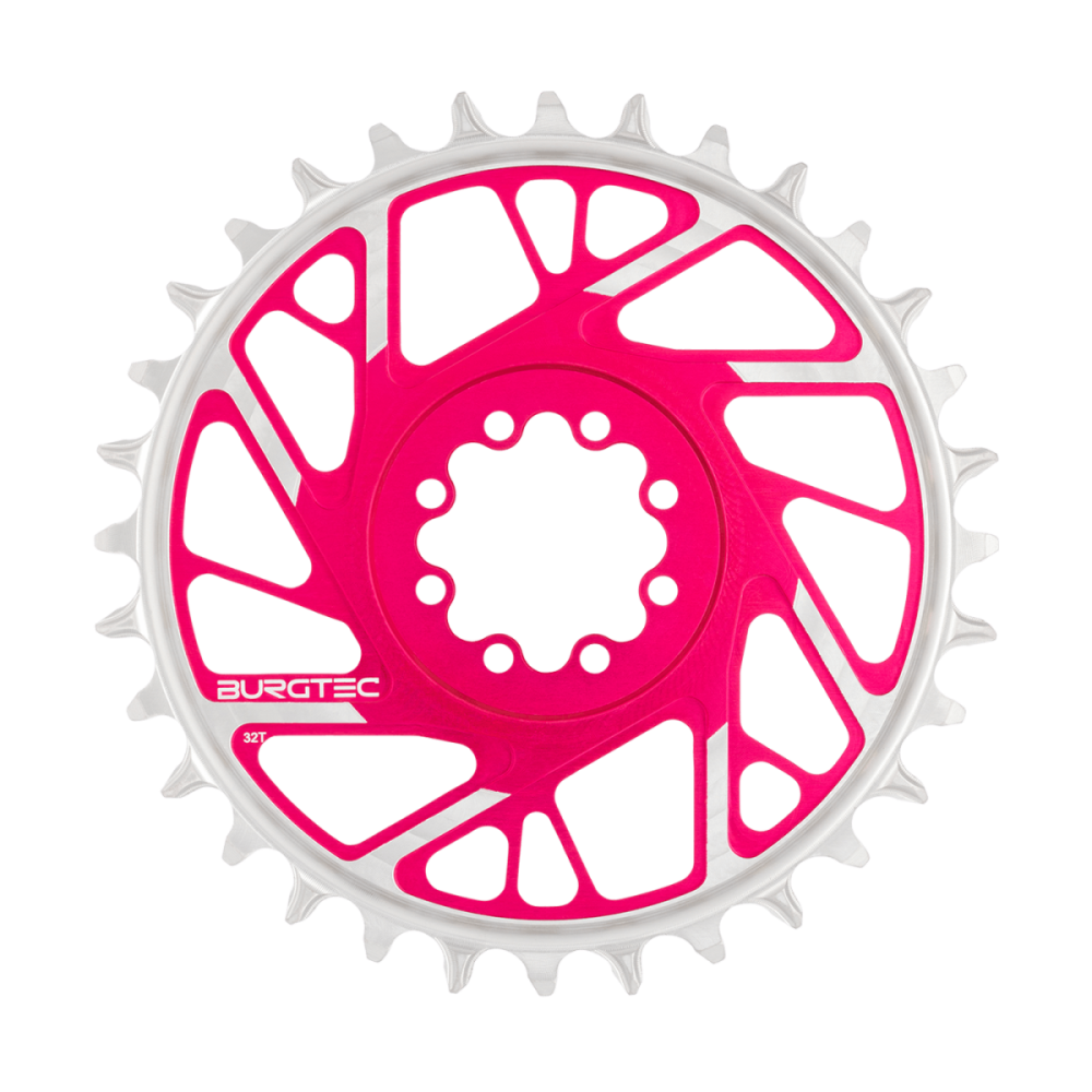 Burgtec 3mm Offset Thick Thin Chainring for SRAM 8-Bolt - 28T - Toxic Barbie Pink