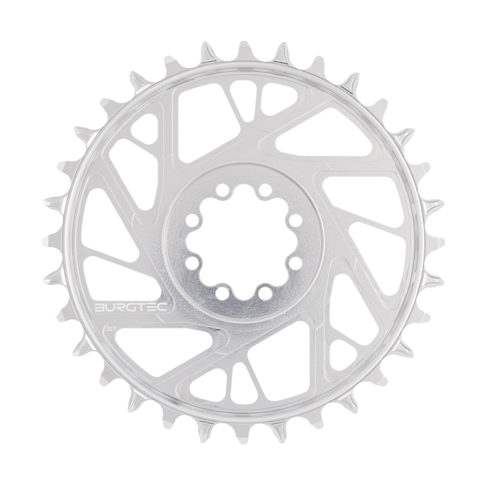 Burgtec 3mm Offset Thick Thin Chainring for SRAM 8-Bolt - 34T - Rhodium Silver