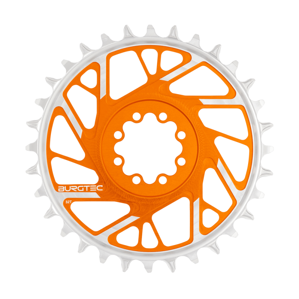 Burgtec 3mm Offset Thick Thin Chainring for SRAM 8-Bolt - 32T - Iron Bro Orange